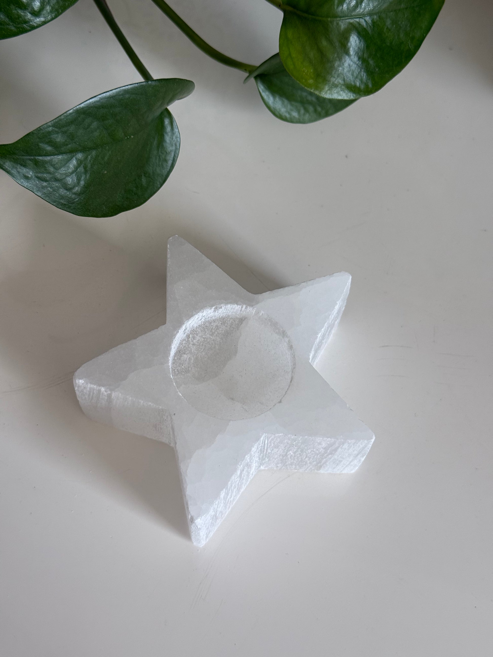 Selenite Tea Light Candle Holder Top – Cleansing & Calming Energy – 3 Inch – Reiki-Charged