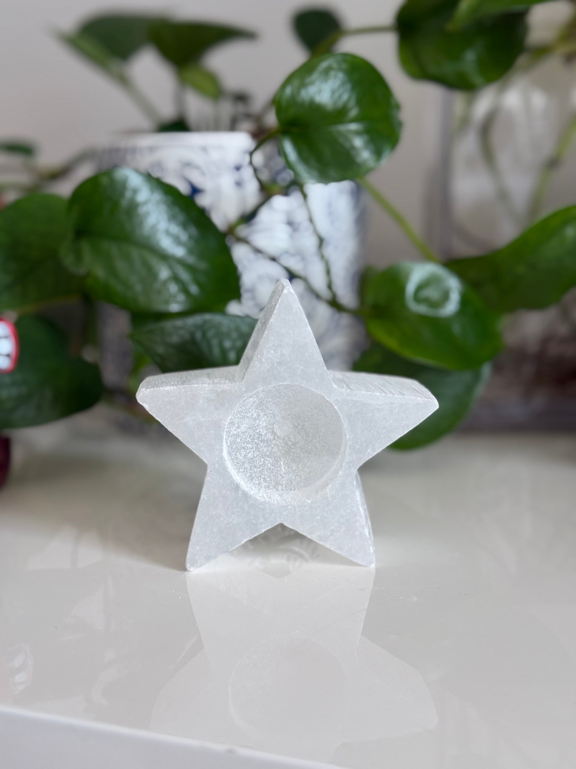 Selenite Tea Light Candle Holder – Cleansing & Calming Energy – 3 Inch – Reiki-Charged
