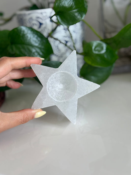 Selenite Tea Light Candle Holder – Cleansing & Calming Energy – 3 Inch – Reiki-Charged