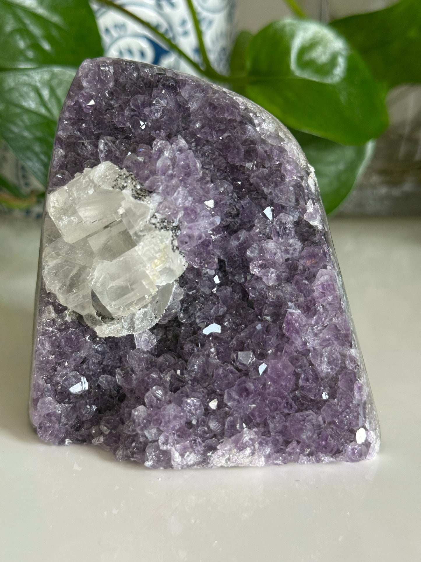 Amethyst and Calcite Cluster – 3 Inch – Intuition, Peace & Reiki-Charged