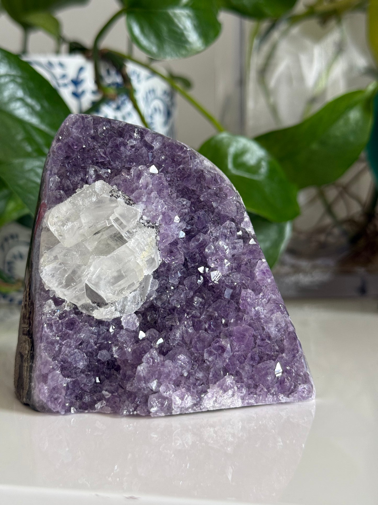 Amethyst and Calcite Cluster – 3 Inch – Intuition, Peace & Reiki-Charged