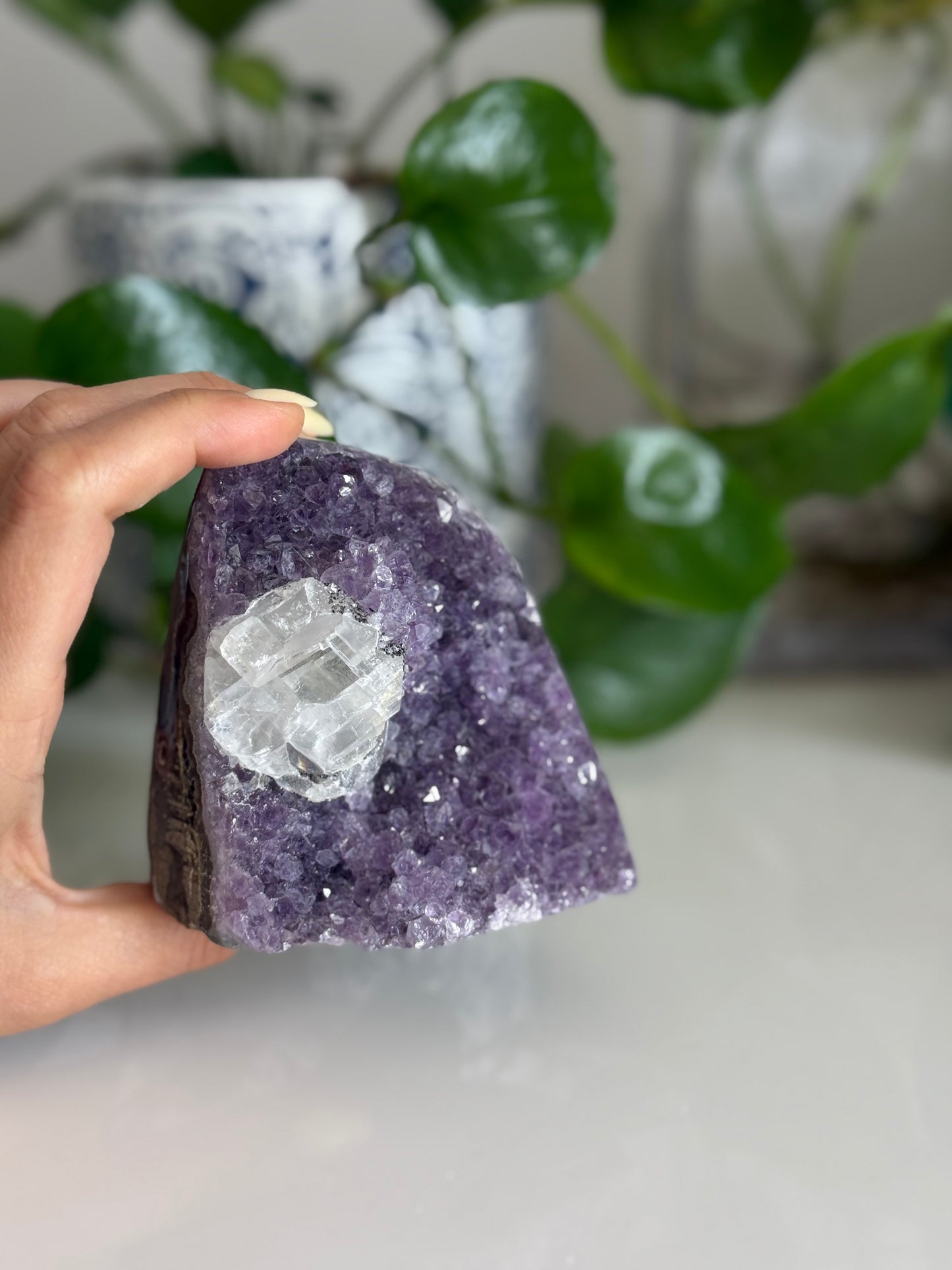 Amethyst and Calcite Cluster – 3 Inch – Intuition, Peace & Reiki-Charged