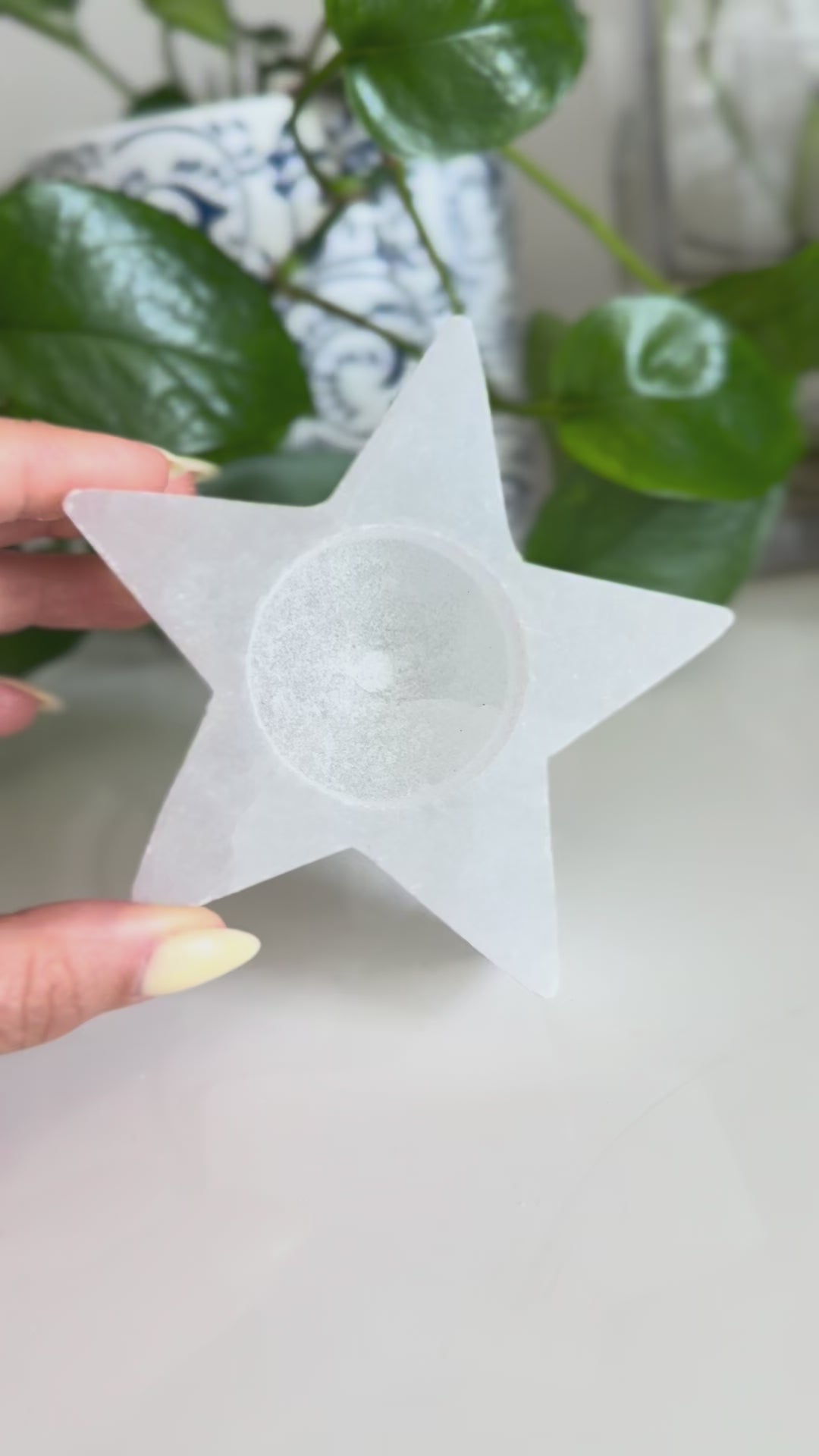 Selenite Tea Light Candle Holder – Cleansing & Calming Energy – 3 Inch – Reiki-Charged