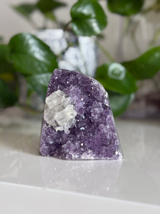 Amethyst and Calcite Cluster – 3 Inch – Intuition, Peace & Reiki-Charged