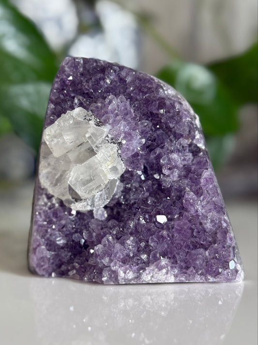 Amethyst and Calcite Cluster – 3 Inch – Intuition, Peace & Reiki-Charged