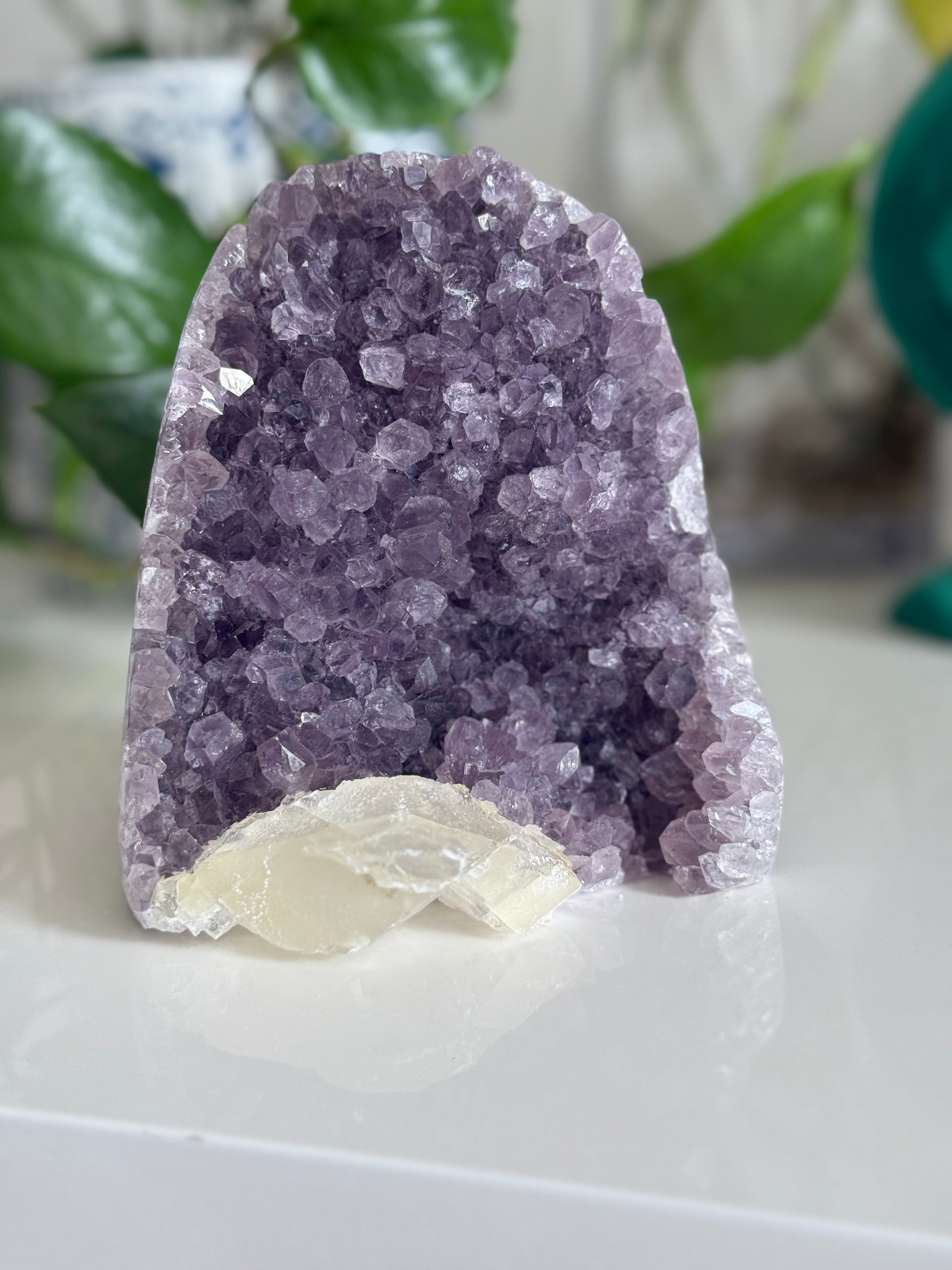 Amethyst and Calcite Cluster – 5 Inch – Intuition, Peace & Reiki-Charged