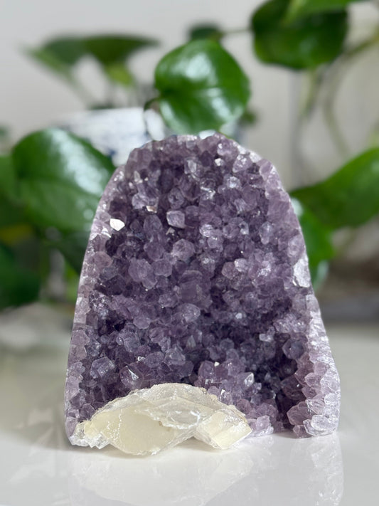 Amethyst and Calcite Cluster – 5 Inch – Intuition, Peace & Reiki-Charged