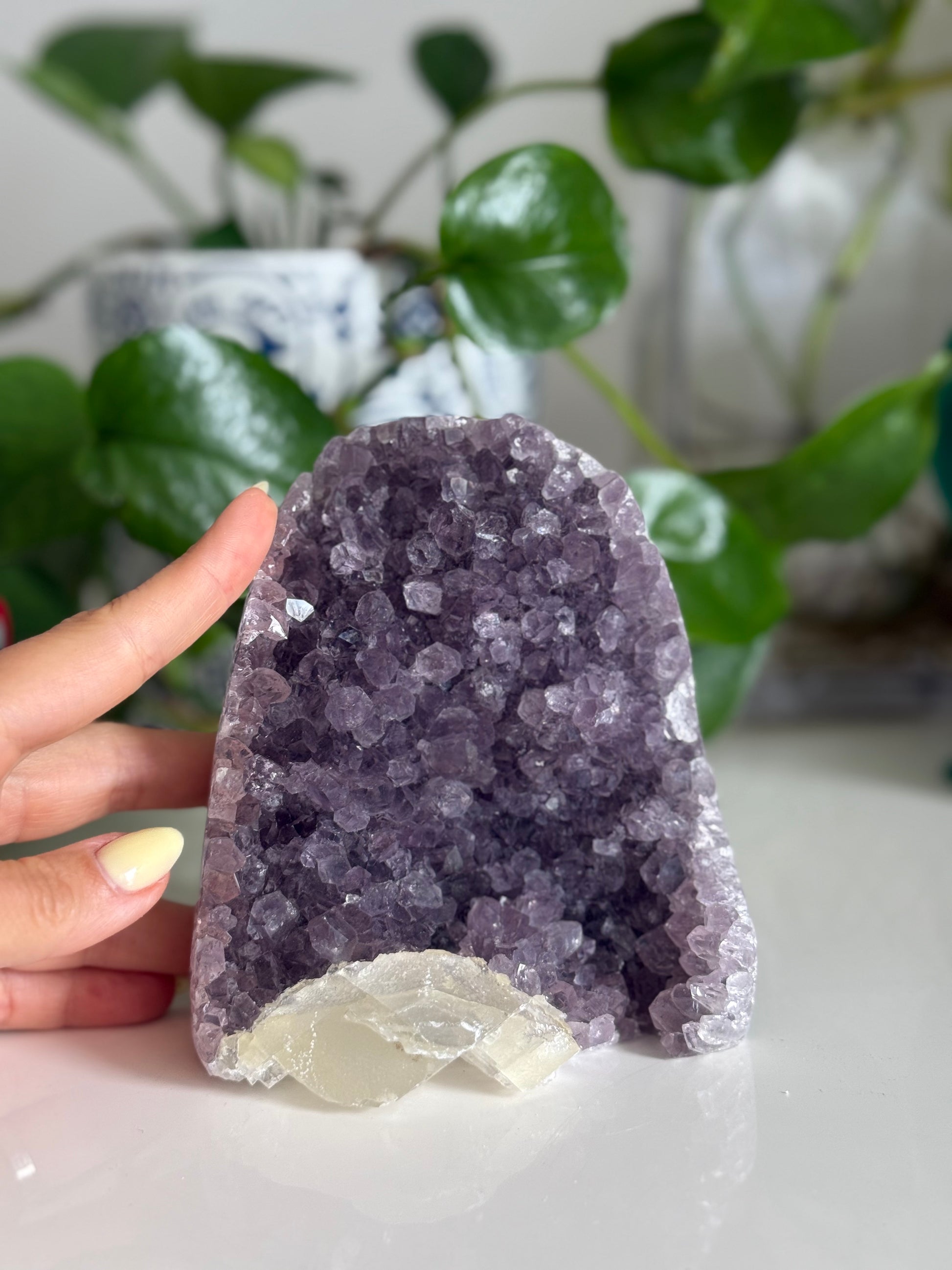 Amethyst and Calcite Cluster – 5 Inch – Intuition, Peace & Reiki-Charged