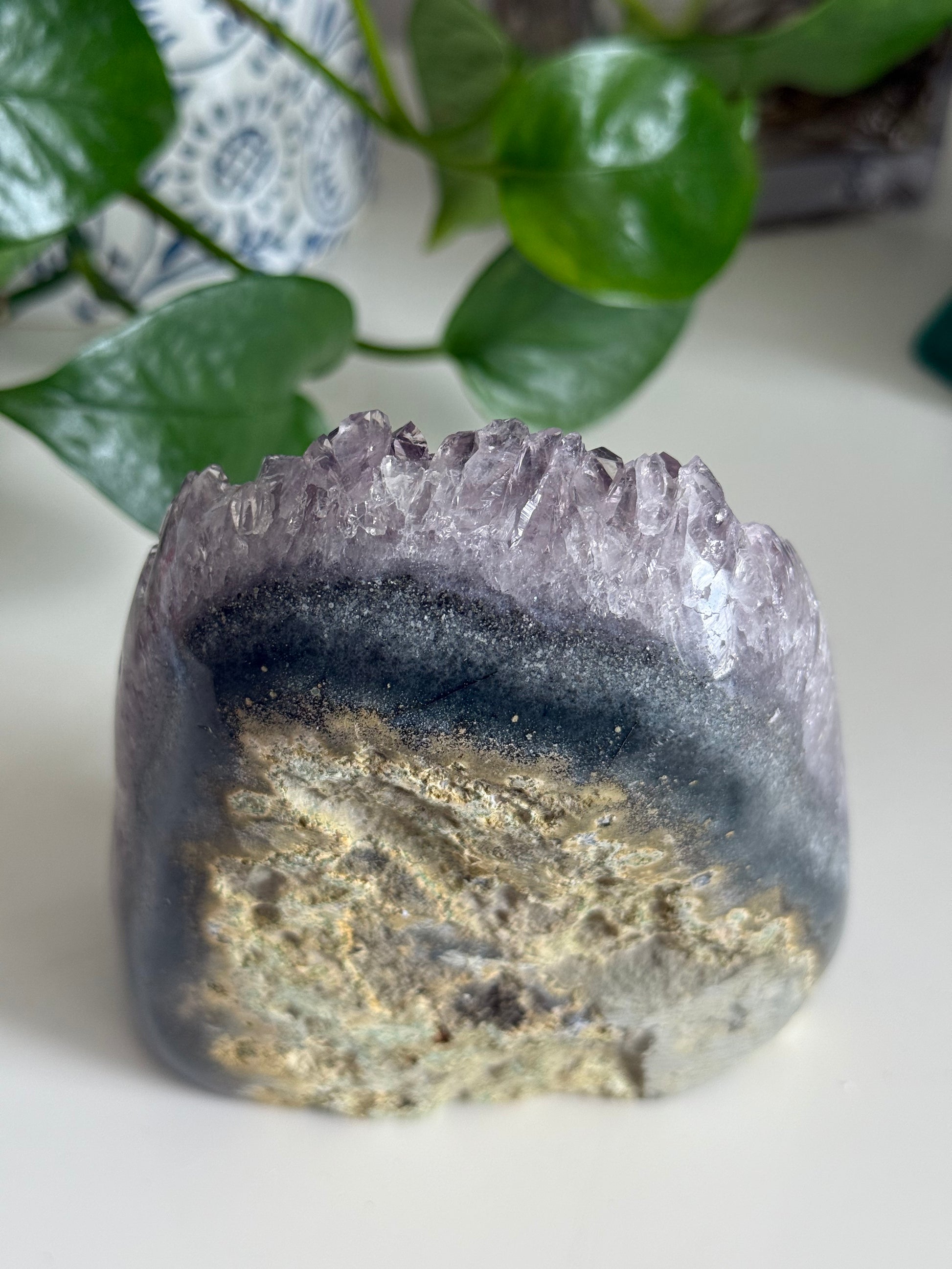 Amethyst and Calcite Cluster Top – 5 Inch – Intuition, Peace & Reiki-Charged