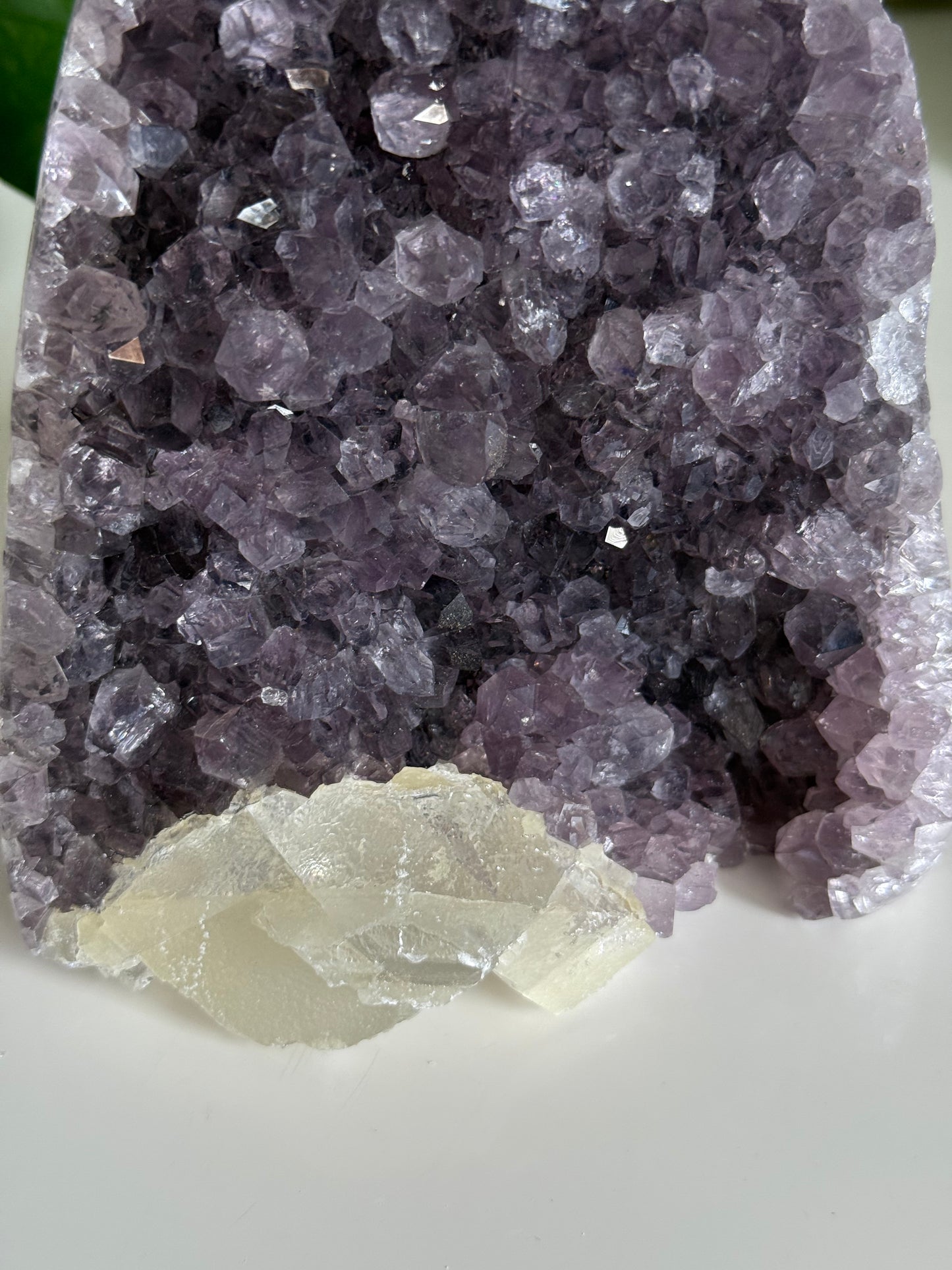 Amethyst and Calcite Cluster Close up – 5 Inch – Intuition, Peace & Reiki-Charged