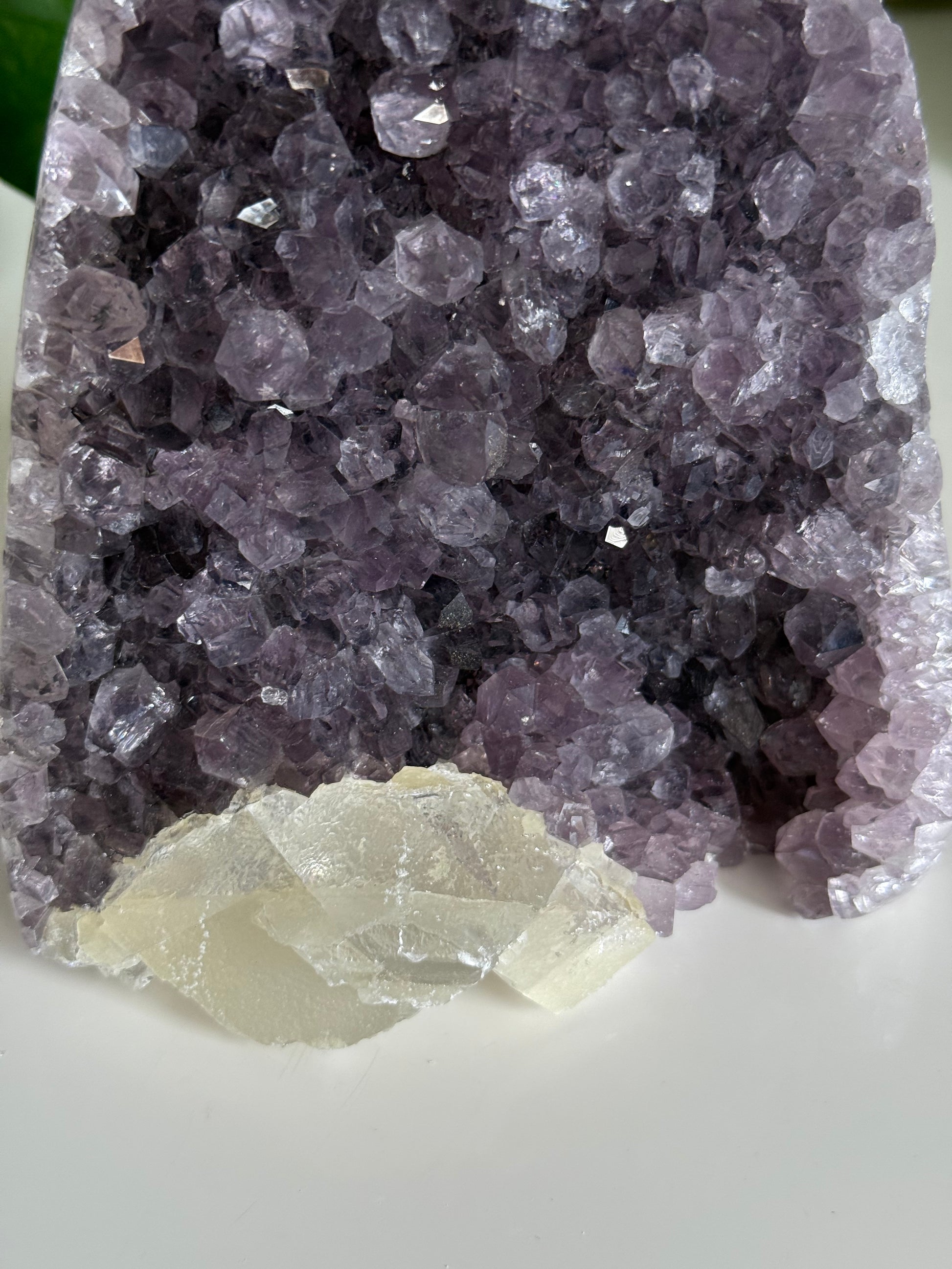 Amethyst and Calcite Cluster Close up – 5 Inch – Intuition, Peace & Reiki-Charged