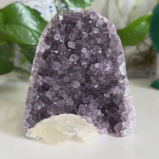 Amethyst and Calcite Cluster – 5 Inch – Intuition, Peace & Reiki-Charged