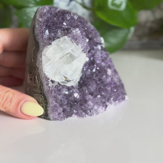 Amethyst and Calcite Cluster – 3 Inch – Intuition, Peace & Reiki-Charged