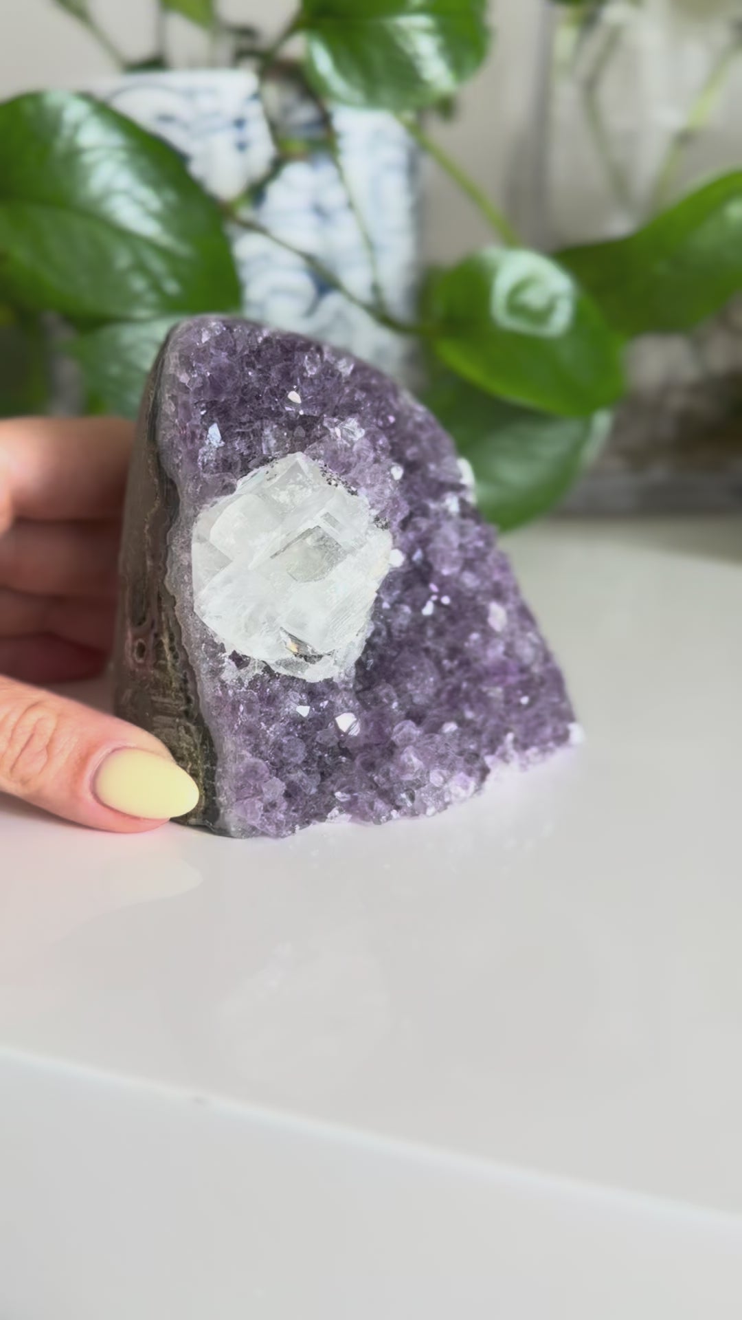 Amethyst and Calcite Cluster – 3 Inch – Intuition, Peace & Reiki-Charged