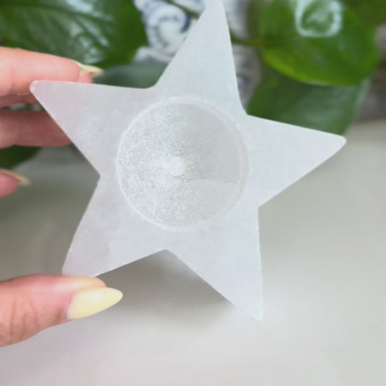 Selenite Tea Light Candle Holder – Cleansing & Calming Energy – 3 Inch – Reiki-Charged